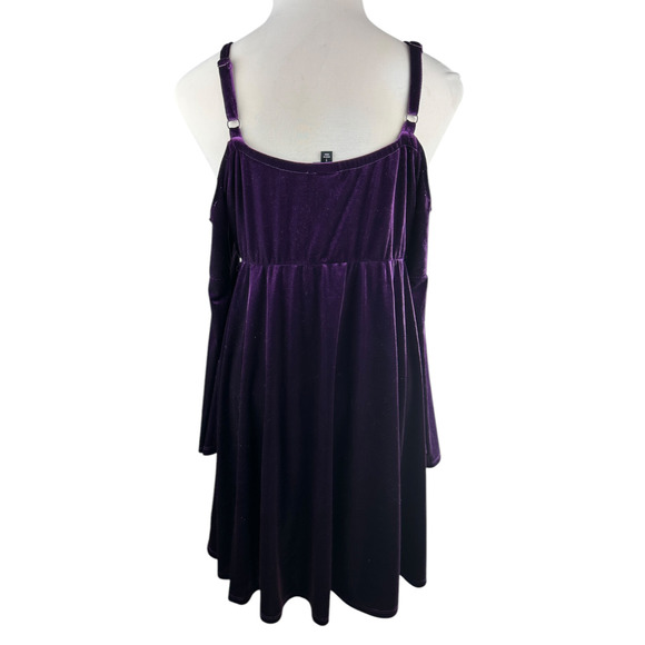 *Flawed Torrid Mini Velvet Cold Shoulder Surplice Dress Purple Size 1X No Tie - Picture 6 of 16